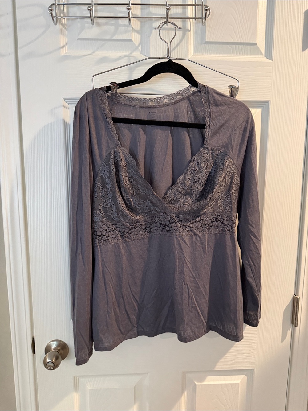 Apt. 9 Lace-Trim Long Sleeve Sleep Top - Gray